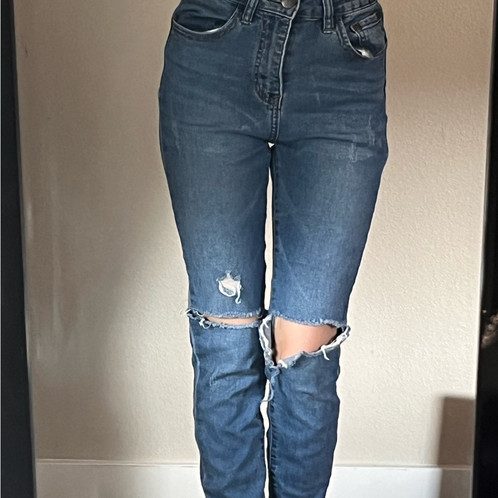 Dark blue fashion nova skinny ripped jeans